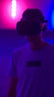 The player plays the game using virtual reality. Neon style. video