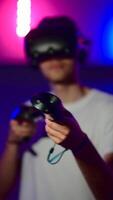 The player plays the game using virtual reality. Neon style. video