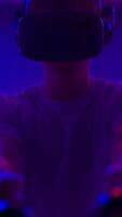 The player plays the game using virtual reality. Neon style. video