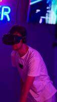 The player plays the game using virtual reality. Neon style. video