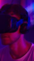 The player plays the game using virtual reality. Neon style. video