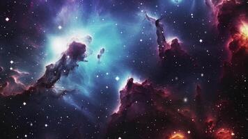 Flight through space. A cluster of cosmic dust and stars. video