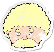 retro distressed sticker of a cartoon man with mustache drawing png