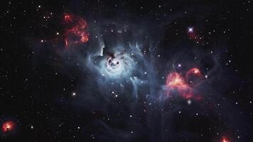 Flight through space. A cluster of cosmic dust and stars. video