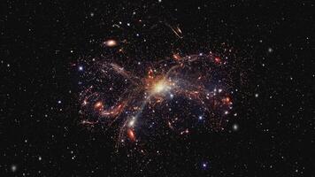 Cluster of galaxies. Cosmic chain of galaxies. video
