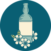 a bottle of whiskey with flowers on it png