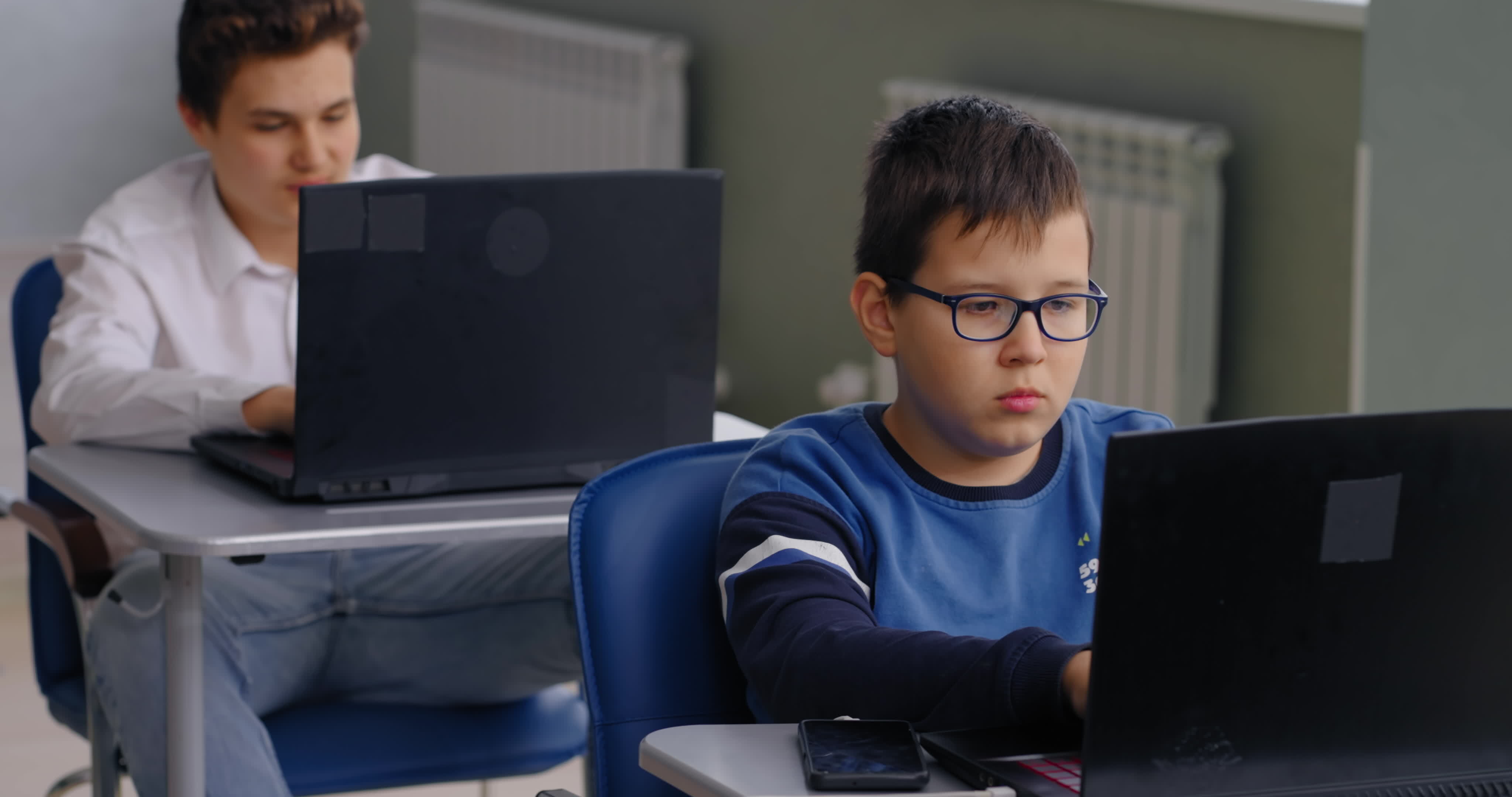 School Students In Modern Computer-Based Classroom In School, Education ...