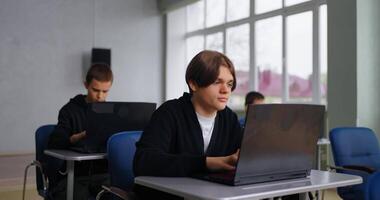 Teen Boy Learning Programming Language In Coding Classes In High School, Exam For School Students video