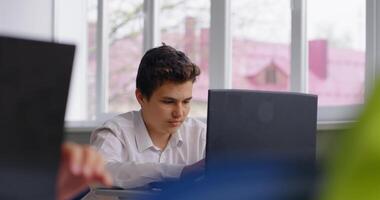 Future Programmer Studying Coding And Computer Language, Portrait Of Schoolboy In Classroom video