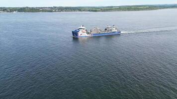 Aerial View of Boat in the Lepe Beach, Southampton Port City of England United Kingdom. May 17th, 2024 video