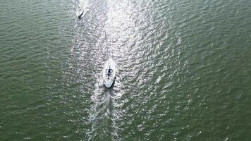 Aerial View of Boat in the Lepe Beach, Southampton Port City of England United Kingdom. May 17th, 2024 video