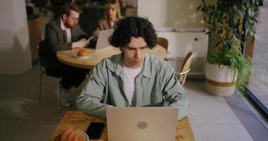 IT Professional Working Remotely From Anywhere, Portrait Of Freelancer In Cafe, Student With Laptop video