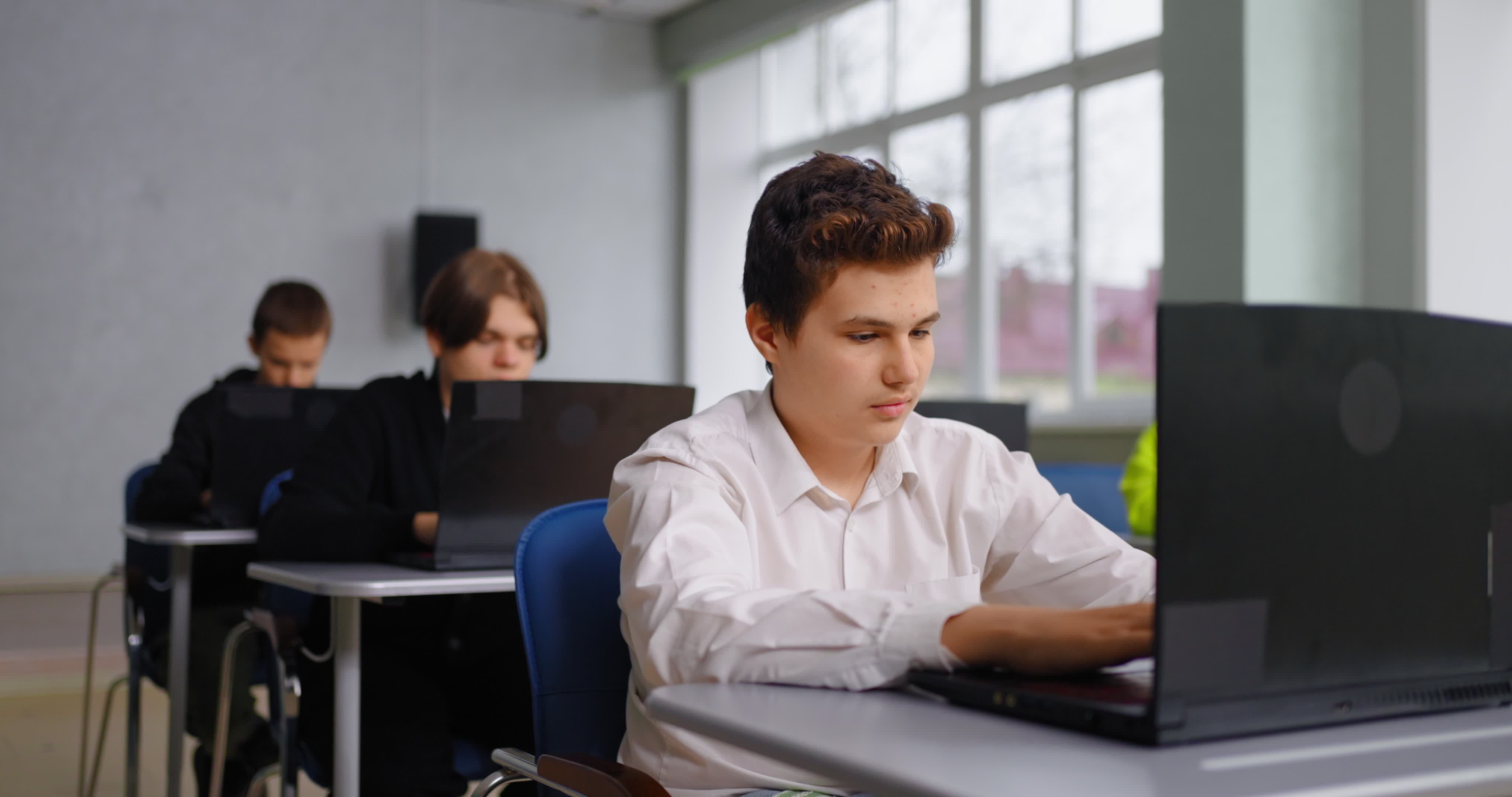 High School Students Boys Learning Programming Language In Coding ...