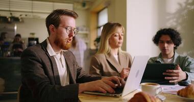 Group Of Diverse Co-Workers Working On New Business Project, Portrait Of Colleagues With Gadgets video