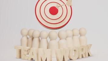 Teamwork Concept with Wooden Figures and Target video
