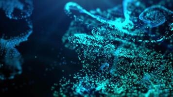 Fluid blue and green particles flowing beautiful with depth of field abstract background video