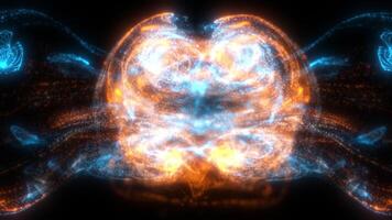 Fluid blue and orange color particles flowing beautiful with depth of field abstract background video