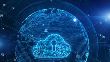 Digital Cloud Computing of cyber security, Digital data network protection, Global communication and information exchange, Future technology network background concept. video