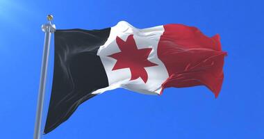 Flag of Udmurtia waving at wind in slow with blue sky, loop video