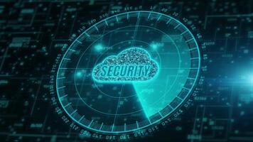 Digital cloud computing and radar scanning of cyber security. Digital data network protection. High-speed connection data analysis. Future technology digital background. 4K high quality animation video
