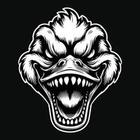 Dark Art Scary Duck Head with Sharp Teeth Black White Illustration vector