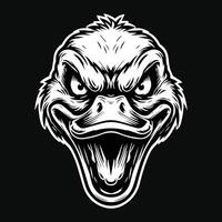 Dark Art Scary Duck Head with Sharp Teeth Black White Illustration vector