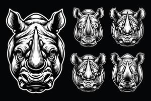 Dark Art Wild Rhino Head with Sharp Horn Black and White Illustration vector