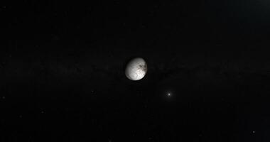 Traveling towards Iapetus, Saturn's moon, in the outer space video