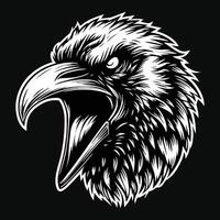 Dark Art Scary Angry Crow Head with Sharp Beak Black and White Illustration vector