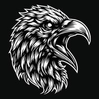 Dark Art Scary Angry Crow Head with Sharp Beak Black and White Illustration vector