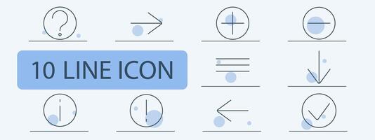 General symbols line icons set. Question mark, arrow, crosshair, minus, checkmark, information, forward. Basic symbols, general use, navigation concept vector