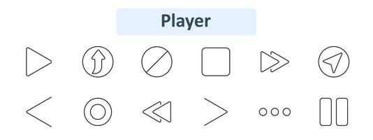 Media player icon set. Play, forward, pause, stop, rewind, next, previous, shuffle, repeat, volume, mute, eject. Audio, , multimedia concept. vector