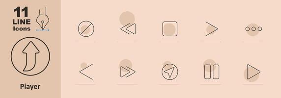 Player set icon. Arrow, rewind, forward, pause, play, stop, previous, next, shuffle, repeat, options, playlist, controls, multimedia, interface, navigation, playback, media player vector