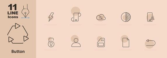 Button set icon. Arrow, circle, play, pause, lock, user, download, upload, refresh, settings, back, forward. Interface and control concept. line icon on beige background vector
