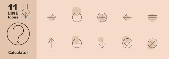 Calculator set icon. Question mark, arrow, exclamation mark, plus, minus, equal, check mark, cross, upward arrow, downward arrow. Mathematical and calculation concept vector