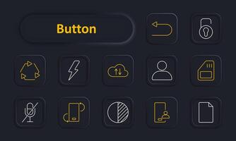 Button set icon. Refresh, lightning, cloud upload, user, lock, microphone mute, rotate, document, memory card, person. Interface elements, functionality, tech operations concept. vector