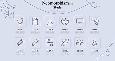 Study set icon. Globe, resume, test tube, soccer ball, computer, protractor, pencil, ruler, abacus, football, glasses, medal. Education, learning, and academic activities concept vector