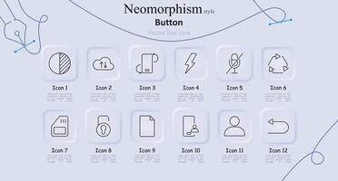 Button set icon. Half circle, upload, refresh, lightning bolt, microphone off, recycle, memory card, lock, document, user profile, back arrow. User interface, action, and control concept vector