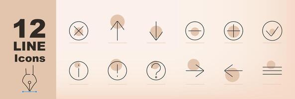 Interface set icon. Cross, up arrow, down arrow, minus, check, plus, info, exclamation, question, right arrow, left arrow, menu. User interface and navigation concept vector