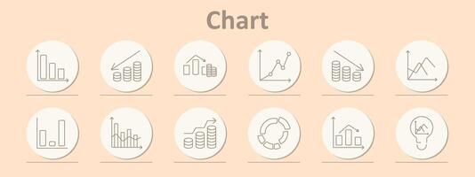 Chart set icon. Bar graph, coins, growth, declining graph, line, donut chart, pie chart, bar, analytics, data, idea. vector