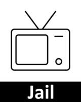 Jail icons set. Document, bat, star, tag, cell, TV, chart, badge, alarm, suitcase, grid. Line icons on beige background vector