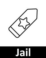 Jail icons set. Document, bat, star, tag, cell, TV, chart, badge, alarm, suitcase, grid. Line icons on beige background vector