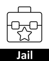 Jail icons set. Document, bat, star, tag, cell, TV, chart, badge, alarm, suitcase, grid. Line icons on beige background vector
