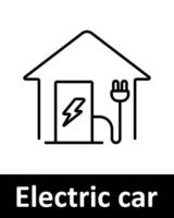 Electric car icons set. Battery, charger, lightning, plug, speed, home, vehicle, station, green energy, eco, fast charging. Line icons on beige background vector