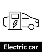 Electric car icons set. Battery, charger, lightning, plug, speed, home, vehicle, station, green energy, eco, fast charging. Line icons on beige background vector