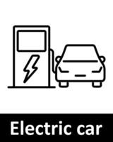 Electric car icons set. Battery, charger, lightning, plug, speed, home, vehicle, station, green energy, eco, fast charging. Line icons on beige background vector