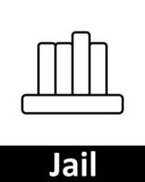 Jail icons set. Document, bat, star, tag, cell, TV, chart, badge, alarm, suitcase, grid. Line icons on beige background vector