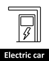 Electric car icons set. Battery, charger, lightning, plug, speed, home, vehicle, station, green energy, eco, fast charging. Line icons on beige background vector