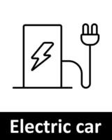 Electric car icons set. Battery, charger, lightning, plug, speed, home, vehicle, station, green energy, eco, fast charging. Line icons on beige background vector
