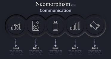 Communication set icon. Chart, speaker, signal, mobile, network, connection, audio, technology, interface, web, digital, app, device, internet, , illustration, communication, neomorphism, icons. vector